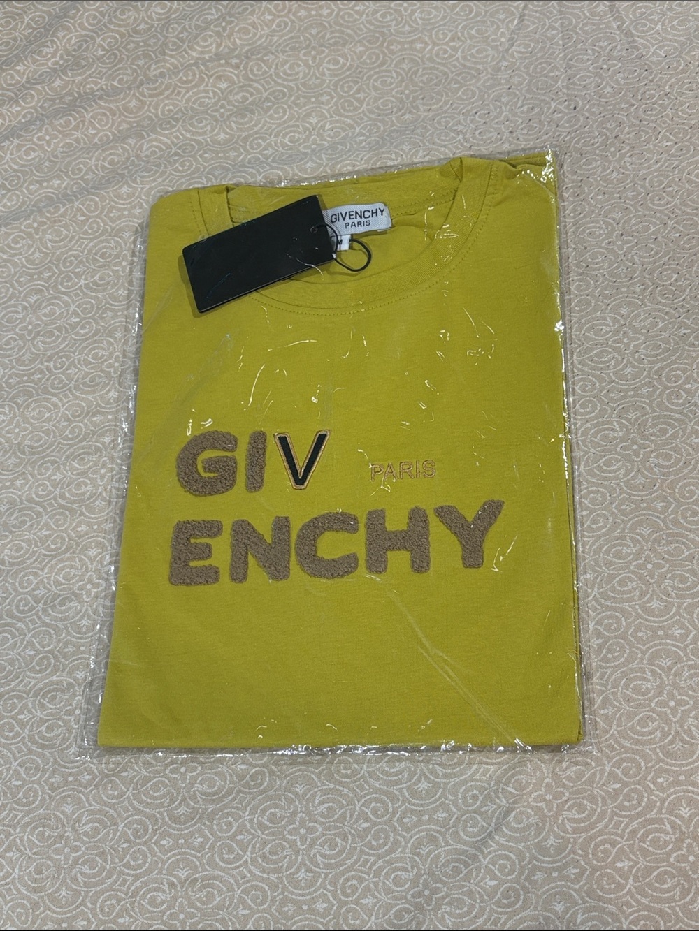 Givenchy men Short Sleeve Tee in Yellow-Green with Textured Logo